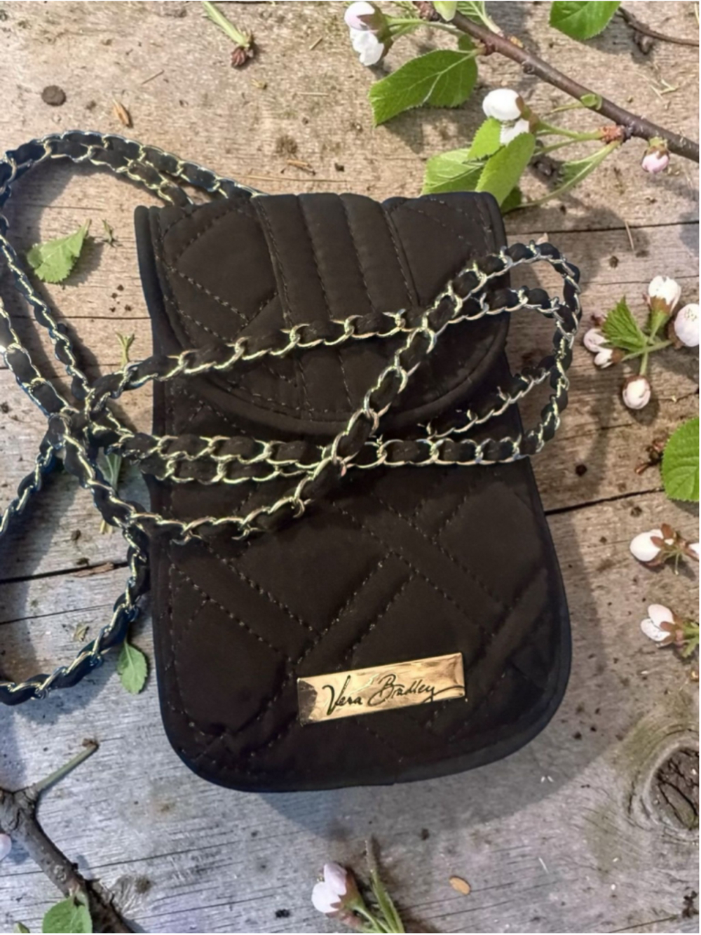 Vera Bradley Black Quilted Phone Crossbody Chain Strap Mini Bag